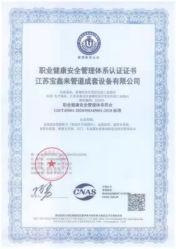 職業(yè)健康安全管理體系認(rèn)證證書(shū)